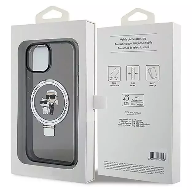 Karl Lagerfeld KLHMP15SHMRSKCK iPhone 15 6.1&quot  black/black hardcase Ring Stand Karl&amp Choupette MagSafe 7