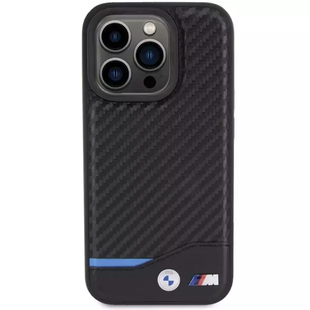 BMW Leather Carbon MagSafe iPhone 15 Pro Case - Black 2