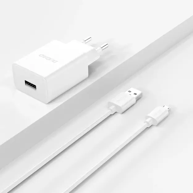 Dudao A4EU USB-A 2.1A wall charger - white + USB-A - micro USB cable 3