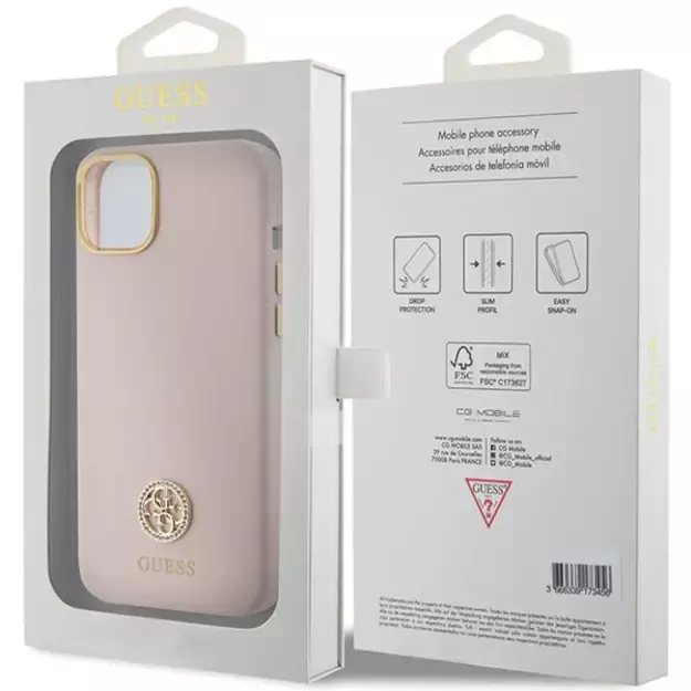Guess Silicone Logo Strass 4G case for iPhone 15 - light pink 7