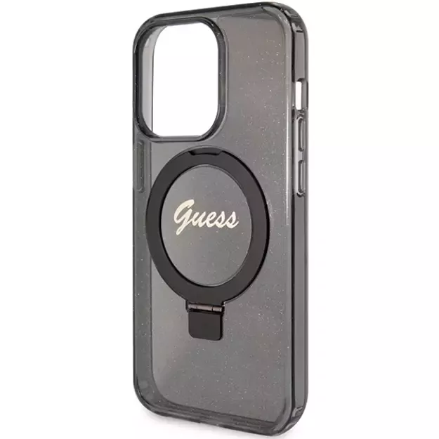 Guess Ring Stand Script Glitter MagSafe case for iPhone 15 Pro Max - black 5