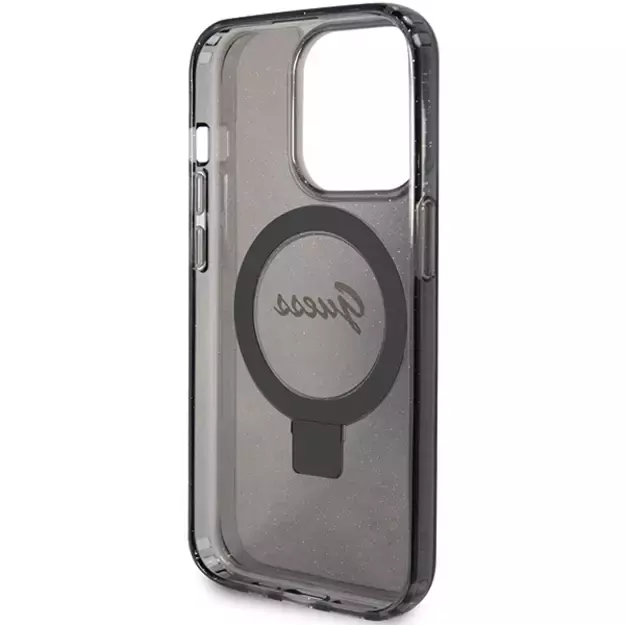 Guess Ring Stand Script Glitter MagSafe case for iPhone 15 Pro Max - black 6