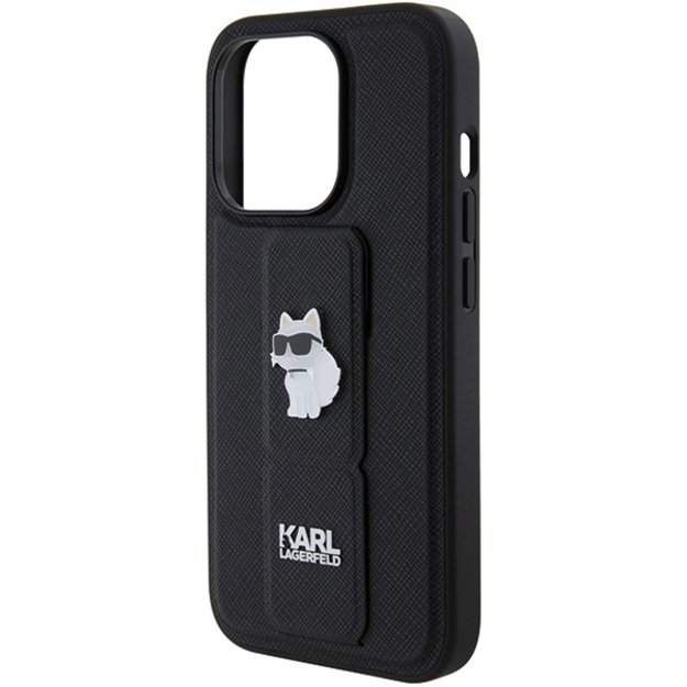 Karl Lagerfeld Gripstand Saffiano Choupette Pins case for iPhone 15 Pro Max - black 14