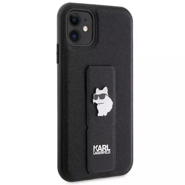 Karl Lagerfeld Gripstand Saffiano Choupette Pins Case for iPhone 11 / Xr - Black 3