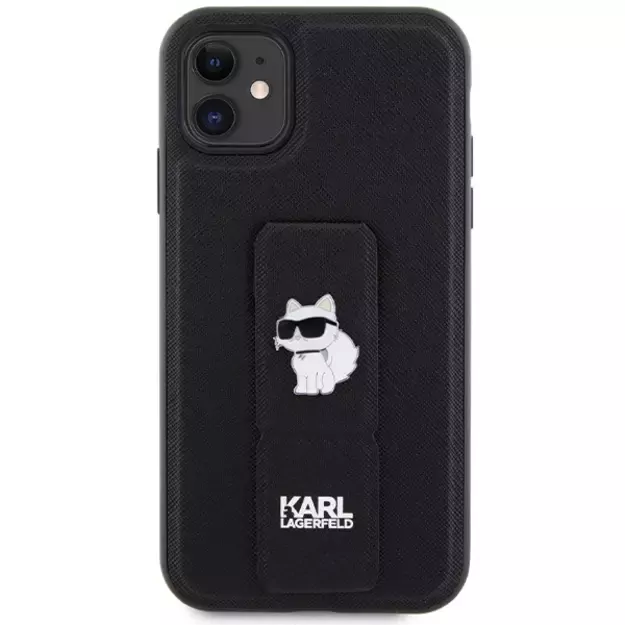 Karl Lagerfeld Gripstand Saffiano Choupette Pins Case for iPhone 11 / Xr - Black 2
