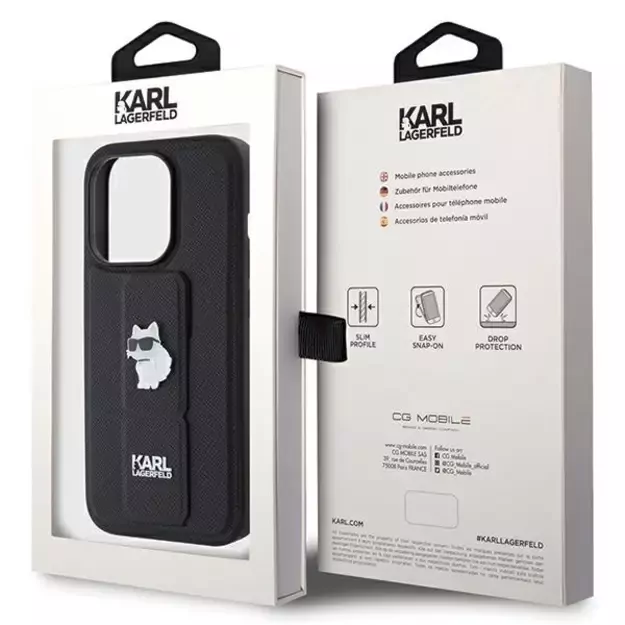 Karl Lagerfeld Gripstand Saffiano Choupette Pins case for iPhone 14 Pro - black 16
