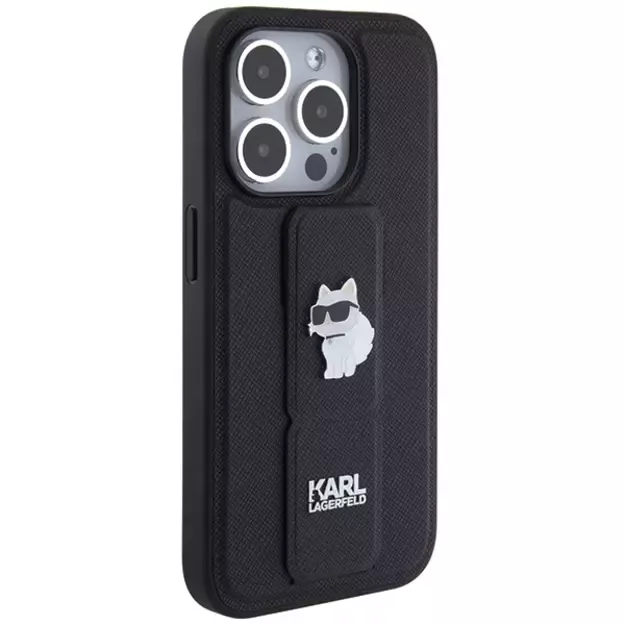 Karl Lagerfeld Gripstand Saffiano Choupette Pins case for iPhone 14 Pro - black 12
