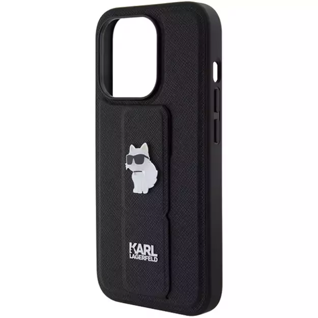 Karl Lagerfeld Gripstand Saffiano Choupette Pins case for iPhone 14 Pro - black 14