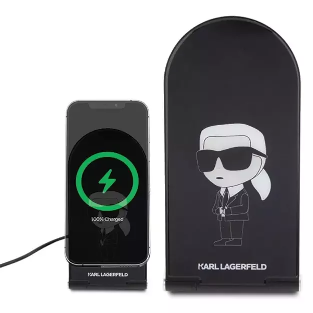Karl Lagerfeld Ikonik MagSafe 15W inductive charger, foldable 2in1 - black 1