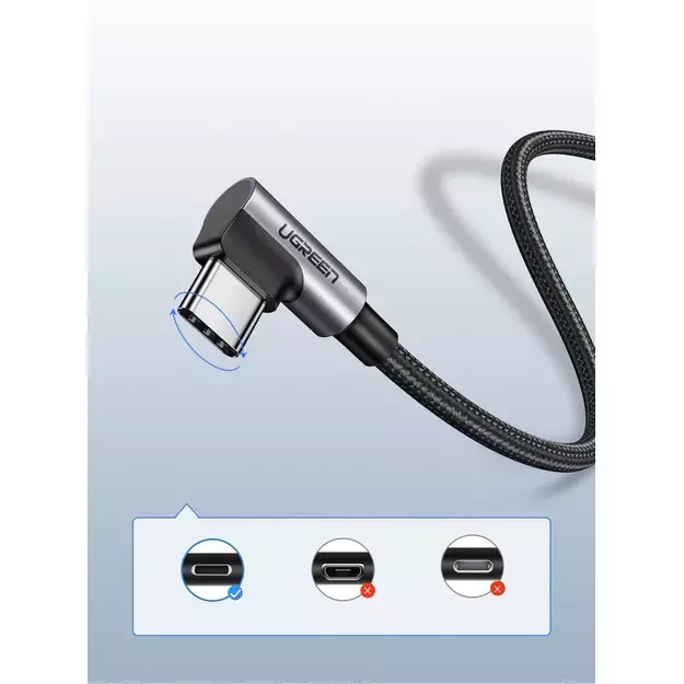 Ugreen US284 50941 USB-A (straight) / USB-C (angled) 3A Cable 1m - Gray 5