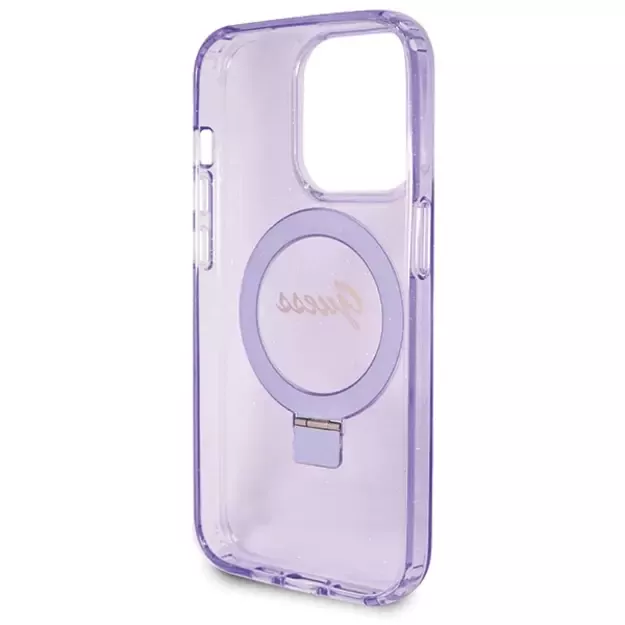 Guess Ring Stand Script Glitter MagSafe case for iPhone 14 Pro Max - purple 13