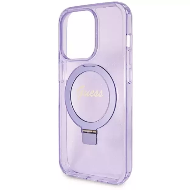 Guess Ring Stand Script Glitter MagSafe case for iPhone 14 Pro Max - purple 12