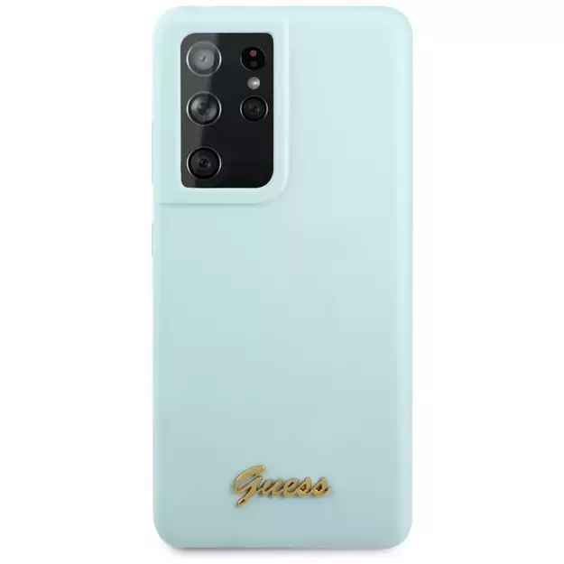 Guess GUHCS21LLSLMGLB S21 Ultra G998 blue/blue hardcase Silicone Script Metal Logo 2