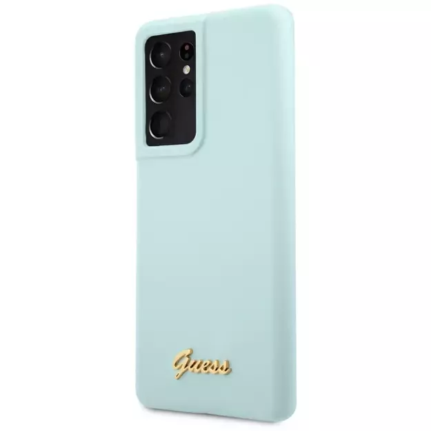 Guess GUHCS21LLSLMGLB S21 Ultra G998 blue/blue hardcase Silicone Script Metal Logo 6