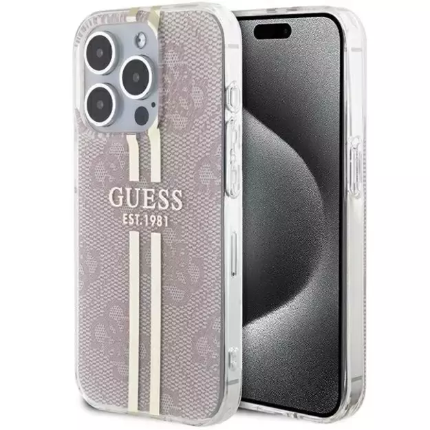 Guess IML 4G Gold Stripe case for iPhone 14 Pro Max - pink