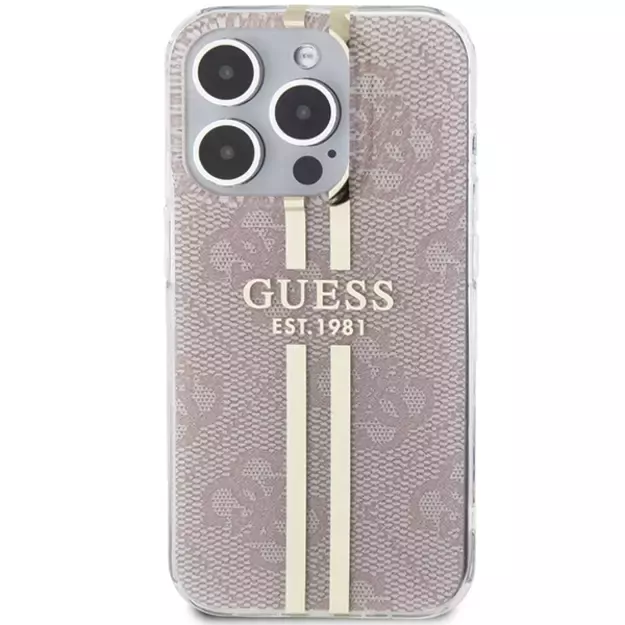Guess IML 4G Gold Stripe case for iPhone 14 Pro Max - pink 2