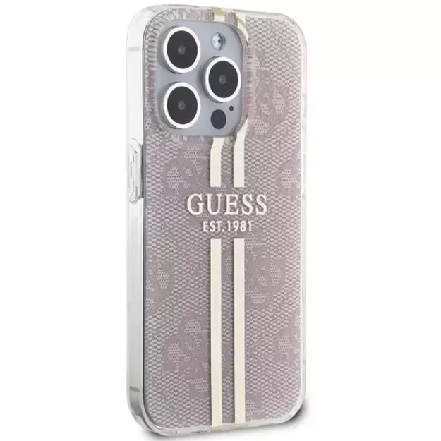 Guess IML 4G Gold Stripe case for iPhone 14 Pro Max - pink 3