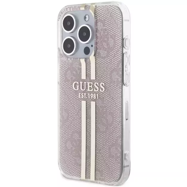Guess IML 4G Gold Stripe case for iPhone 14 Pro Max - pink 1