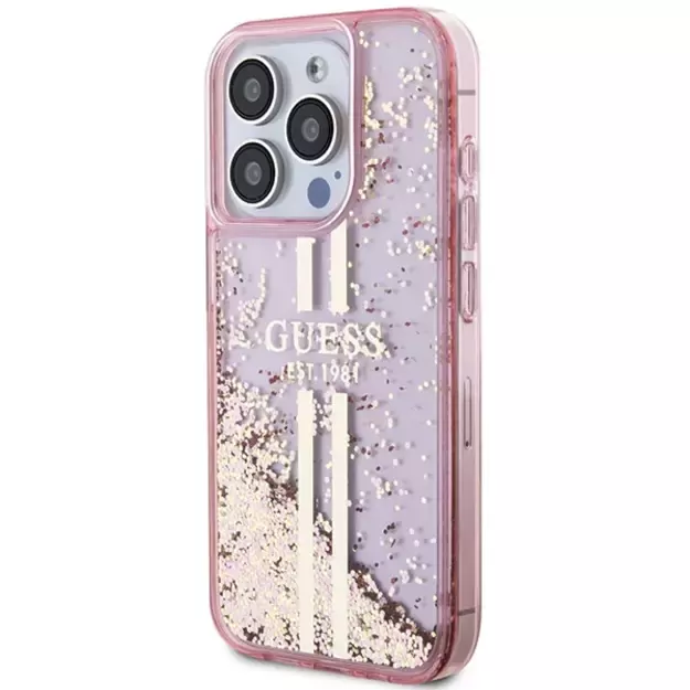Guess Liquid Glitter Gold Stripes case for iPhone 15 Pro - pink 7