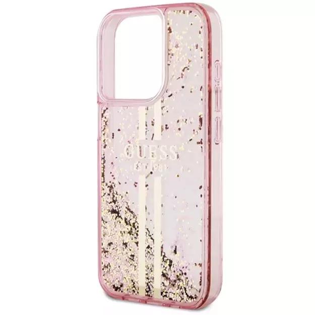 Guess Liquid Glitter Gold Stripes case for iPhone 15 Pro - pink 11