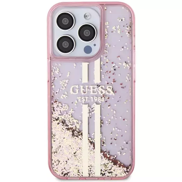 Guess Liquid Glitter Gold Stripes case for iPhone 15 Pro - pink 8