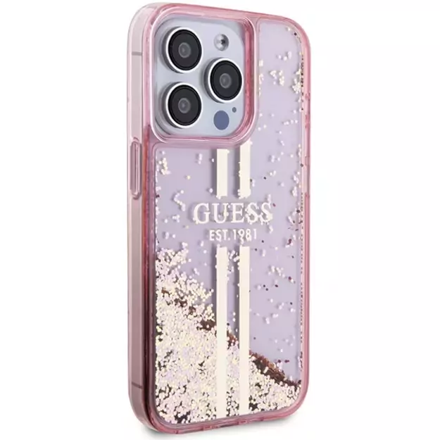 Guess Liquid Glitter Gold Stripes case for iPhone 15 Pro - pink 9