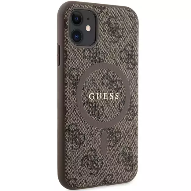 Guess GUHMN61G4GFRW iPhone 11 6.1  / Xr brown/brown hardcase 4G Collection Leather Metal Logo MagSafe 3