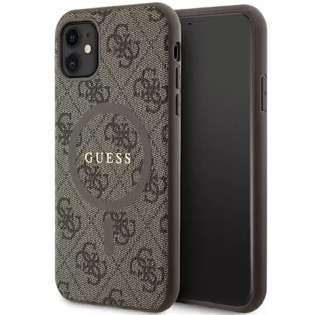 Guess GUHMN61G4GFRW iPhone 11 6.1  / Xr brown/brown hardcase 4G Collection Leather Metal Logo MagSafe