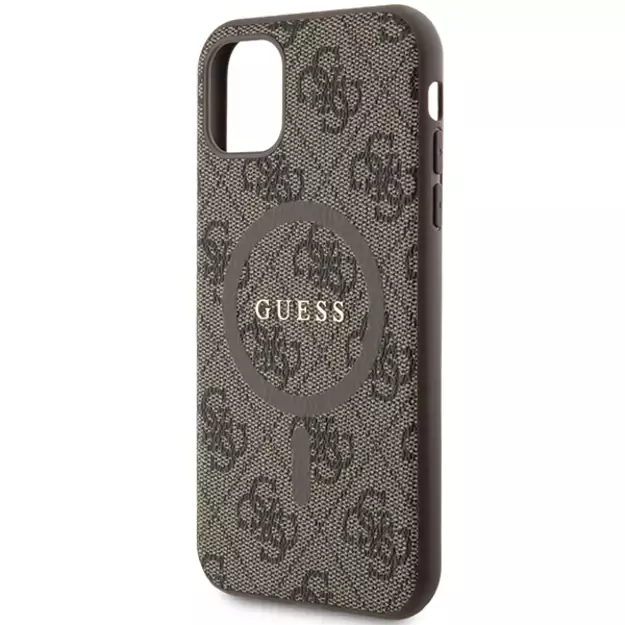 Guess GUHMN61G4GFRW iPhone 11 6.1  / Xr brown/brown hardcase 4G Collection Leather Metal Logo MagSafe 5