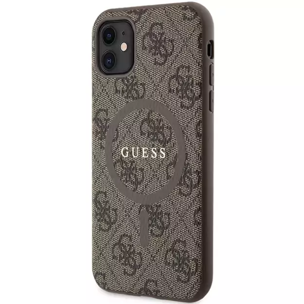 Guess GUHMN61G4GFRW iPhone 11 6.1  / Xr brown/brown hardcase 4G Collection Leather Metal Logo MagSafe 1