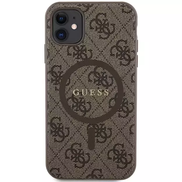 Guess GUHMN61G4GFRW iPhone 11 6.1  / Xr brown/brown hardcase 4G Collection Leather Metal Logo MagSafe 2