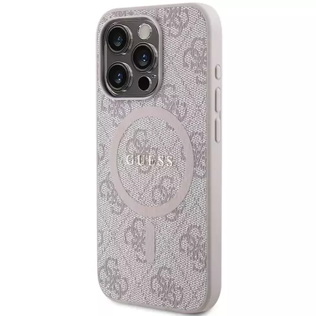 Guess 4G Collection Leather Metal Logo MagSafe Case for iPhone 14 Pro Max - Pink 2