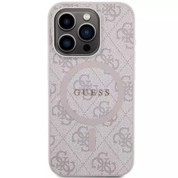 Guess 4G Collection Leather Metal Logo MagSafe Case for iPhone 14 Pro Max - Pink 3