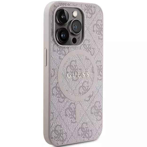 Guess 4G Collection Leather Metal Logo MagSafe Case for iPhone 14 Pro Max - Pink 4
