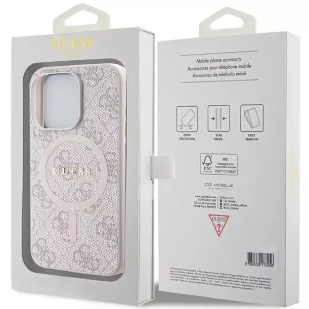 Guess 4G Collection Leather Metal Logo MagSafe Case for iPhone 14 Pro Max - Pink 8
