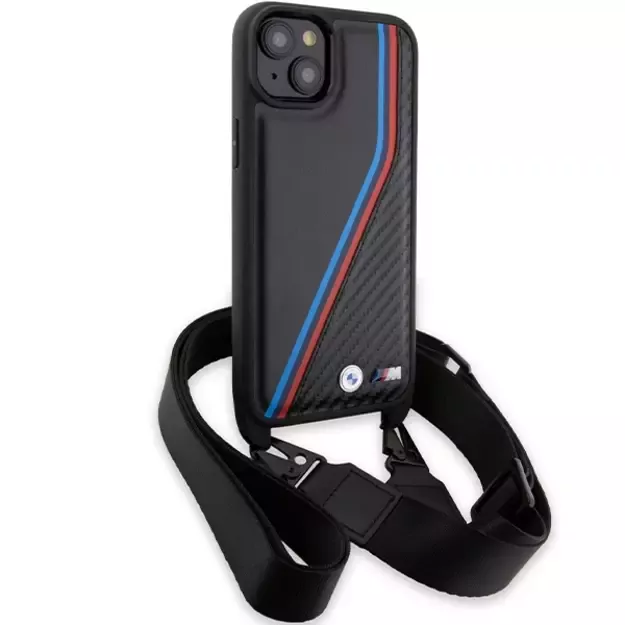 BMW M Edition Carbon Tricolor Lines &amp  Strap case for iPhone 15 / 14 / 13 - black 2