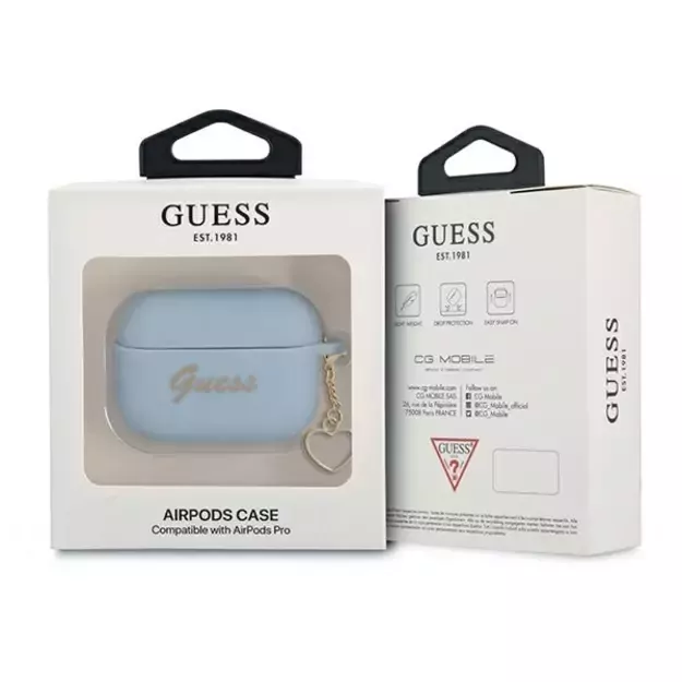Guess GUAPLSCHSB AirPods Pro cover blue/blue Silicone Charm Heart Collection 4