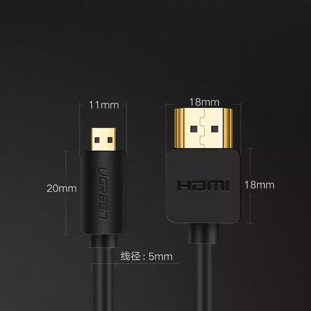 Ugreen cable HDMI - micro HDMI cable 19 pin 2.0v 4K 60Hz 30AWG 1.5m black (30102) 11
