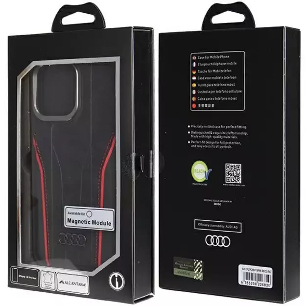 Audi Genuine Leather case with MagSafe for iPhone 14 Pro Max - black and red 1