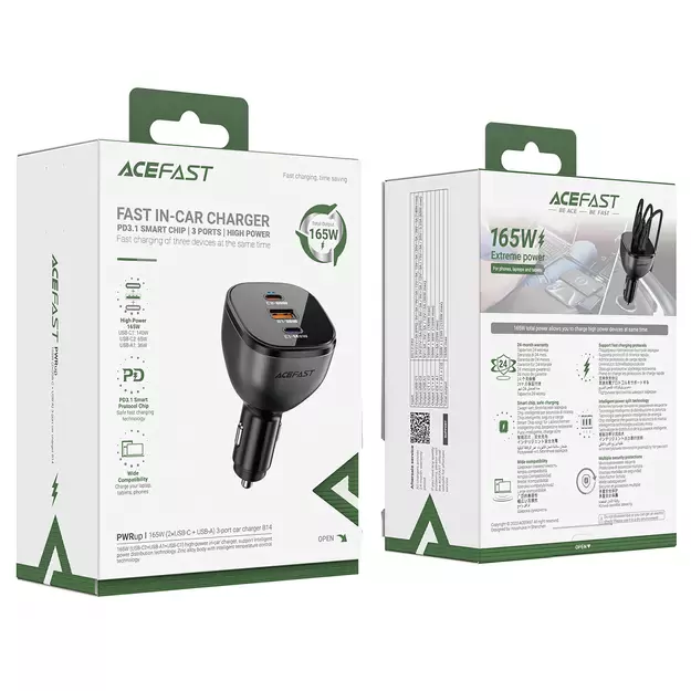 Acefast B14 car charger 165W 2x USB-C 1x USB-A - black 4