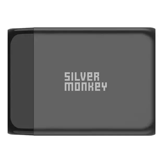 Silver Monkey SMA155 200W GaN charger 3xUSB-C PD USB-A QC 3.0 with detachable power cable - black 3