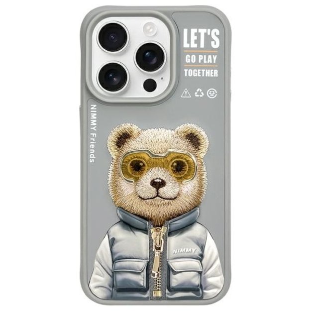 Nimmy Cool&amp Cute 2.0 Bear Case for iPhone 15 Pro Max - Gray