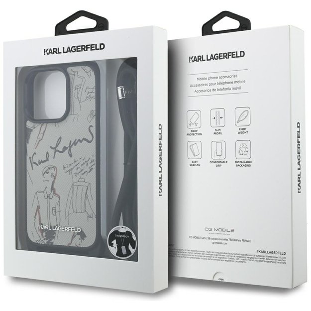 Karl Lagerfeld Crossbody Grained Pattern &amp  Logo Case for iPhone 16 Pro Max - Gray 6