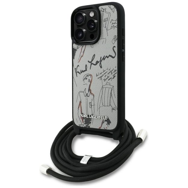 Karl Lagerfeld Crossbody Grained Pattern &amp  Logo Case for iPhone 16 Pro Max - Gray