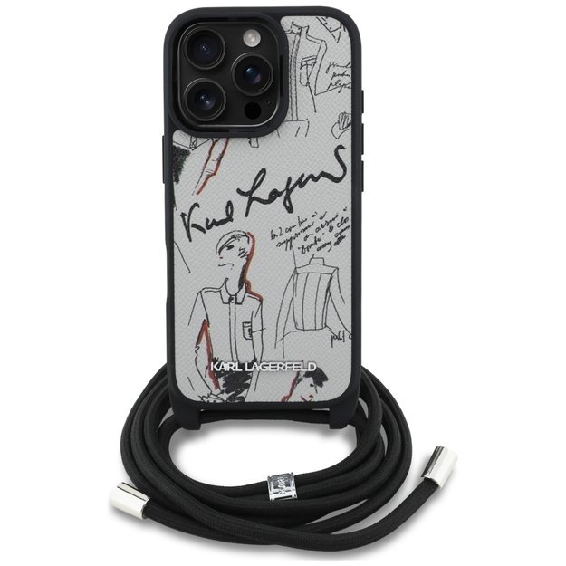 Karl Lagerfeld Crossbody Grained Pattern &amp  Logo Case for iPhone 16 Pro Max - Gray 1