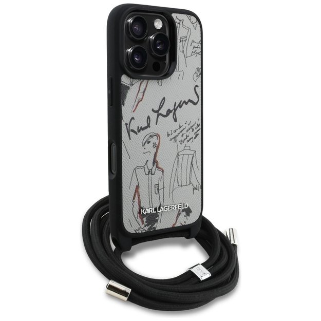 Karl Lagerfeld Crossbody Grained Pattern &amp  Logo Case for iPhone 16 Pro Max - Gray 2
