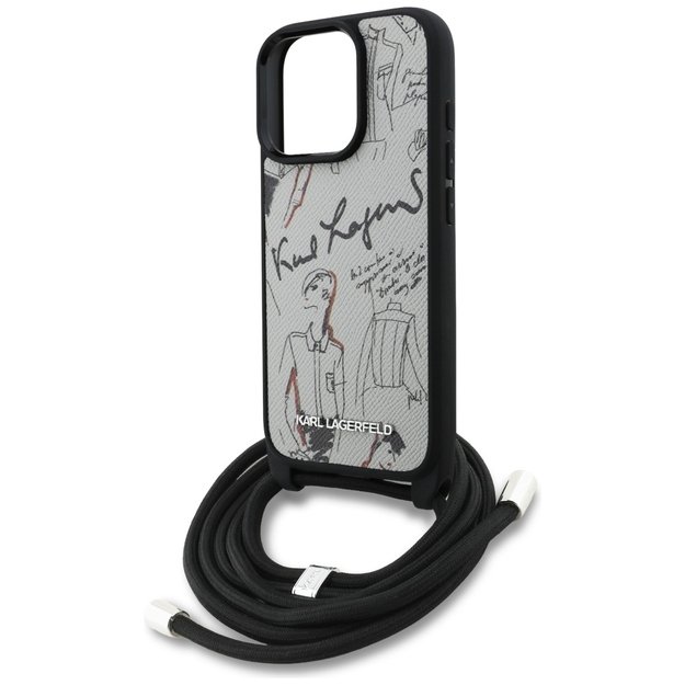 Karl Lagerfeld Crossbody Grained Pattern &amp  Logo Case for iPhone 16 Pro Max - Gray 4
