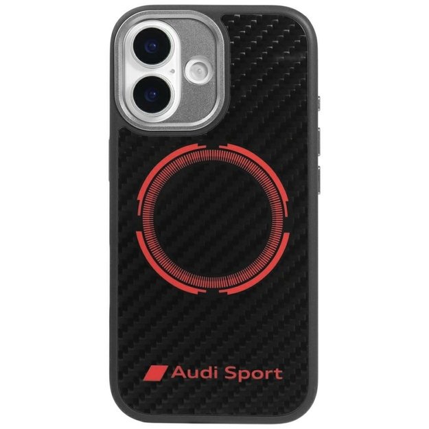 Audi RSQ Carbon Fiber Sport Red Circle MagSafe Case for iPhone 17 - Black