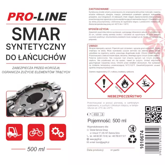 Synthetic chain lubricant PRO-LINE spray 500ml 1