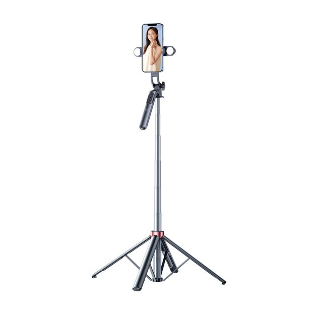 Selfie stick WH181D-Y1S 1.75m aluminum alloy telescopic tripod with dual lamp and phone holder - black 18